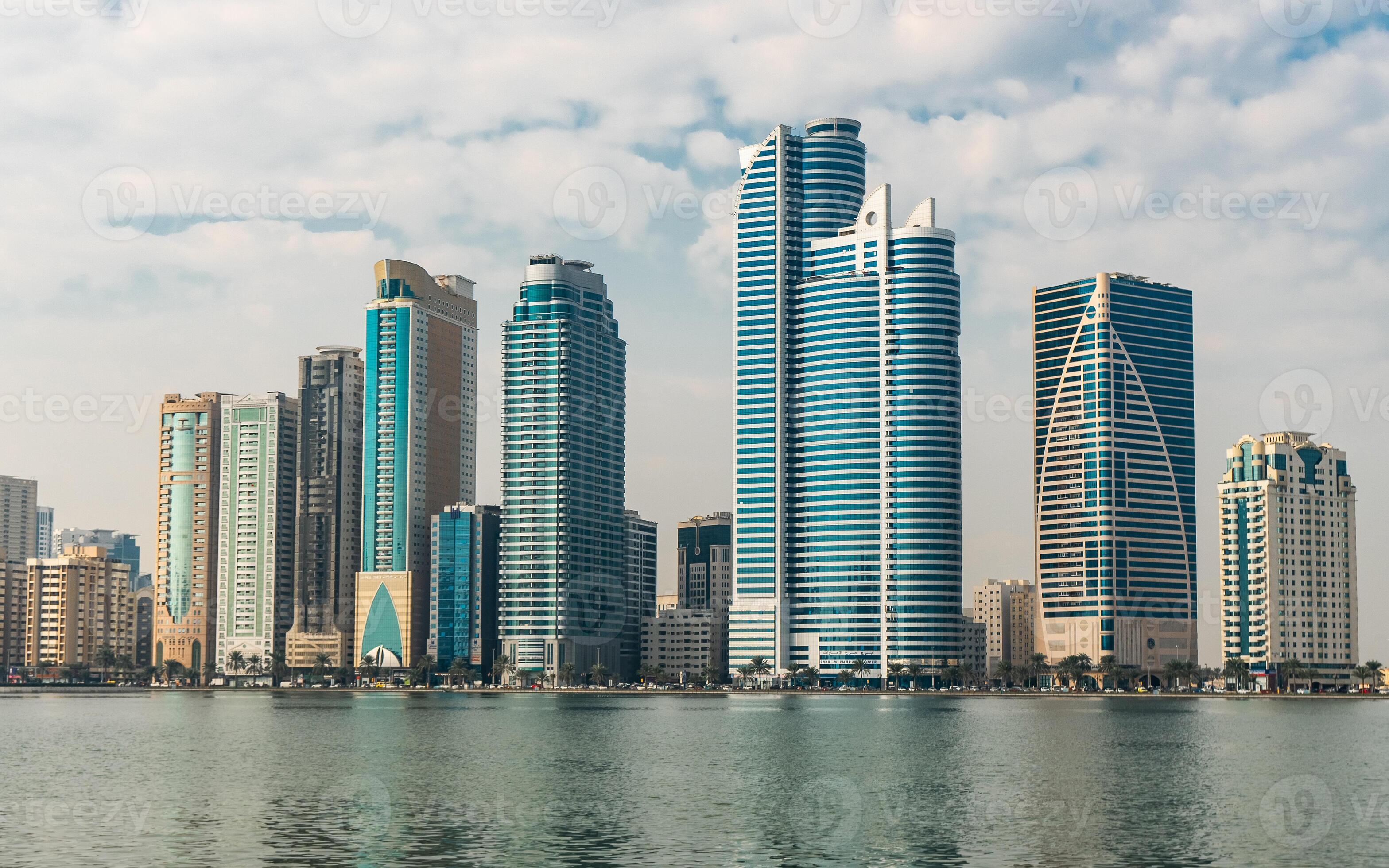 Sharjah city skyscrapers along the waterfront